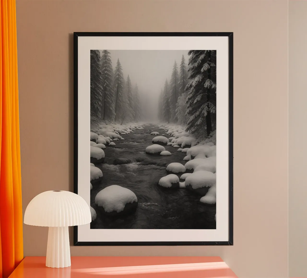 fiume innevato fotografia in bianco e nero poster da roosses