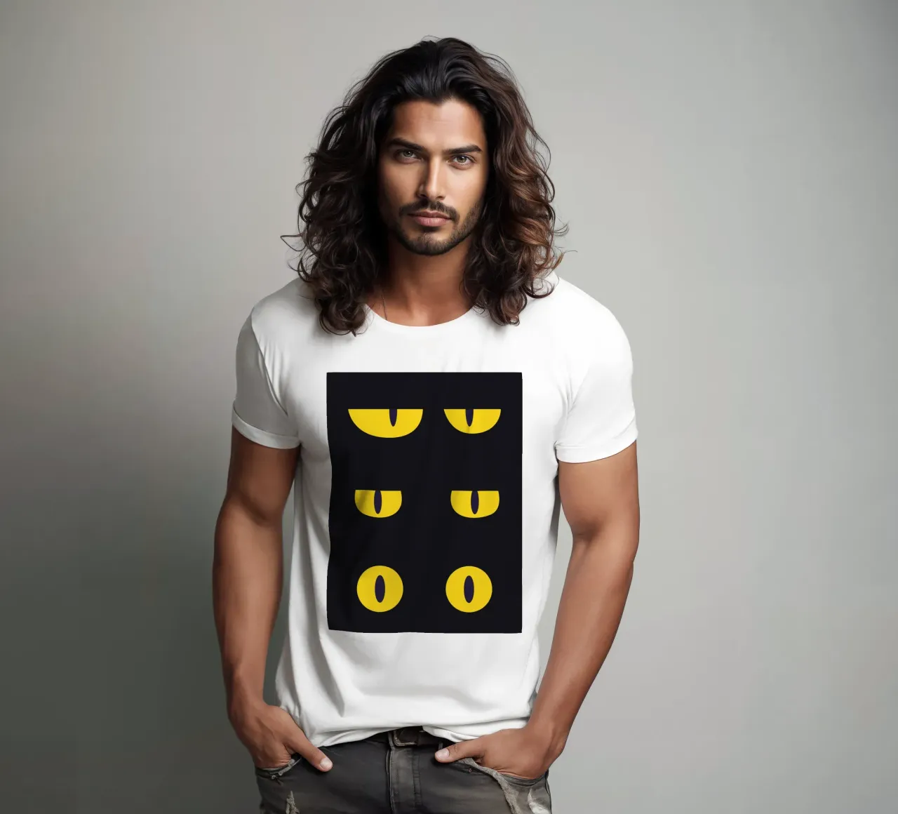 Lazy Cat Eye In The Dark t-shirt by galihstudio