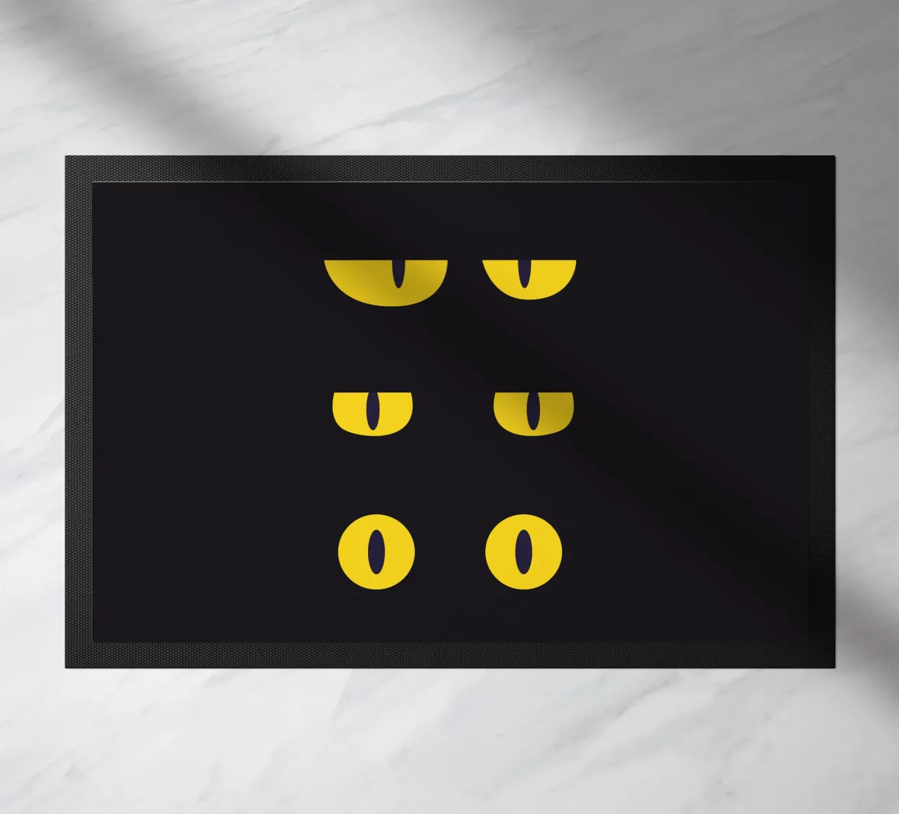 Lazy Cat Eye In The Dark doormat by galihstudio