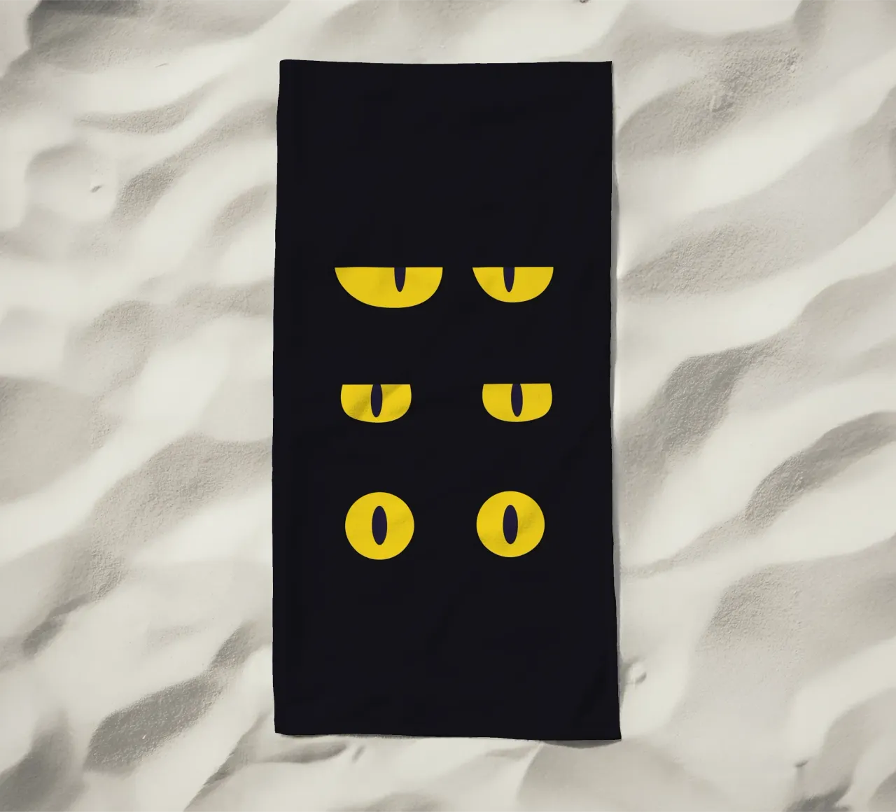 Lazy Cat Eye In The Dark beach towel by galihstudio