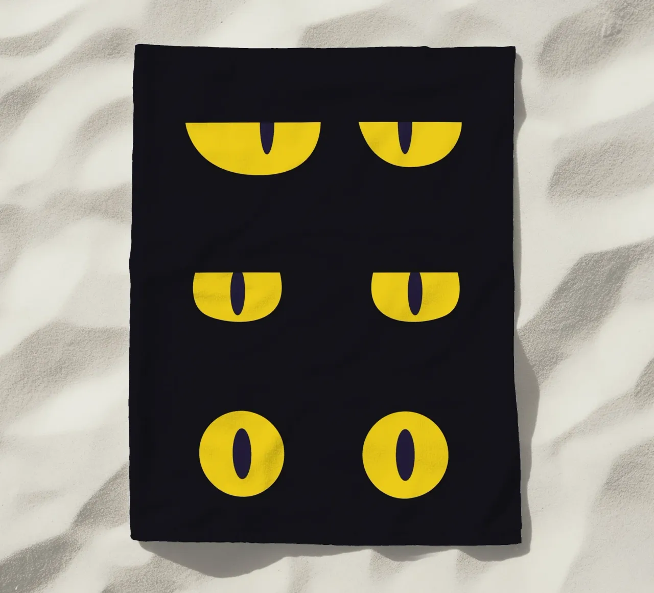 Lazy Cat Eye In The Dark beach towel by galihstudio