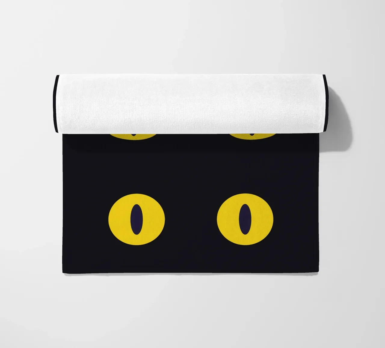 Lazy Cat Eye In The Dark beach towel by galihstudio