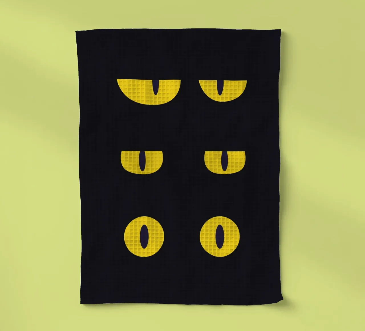 Lazy Cat Eye In The Dark tea towel by galihstudio