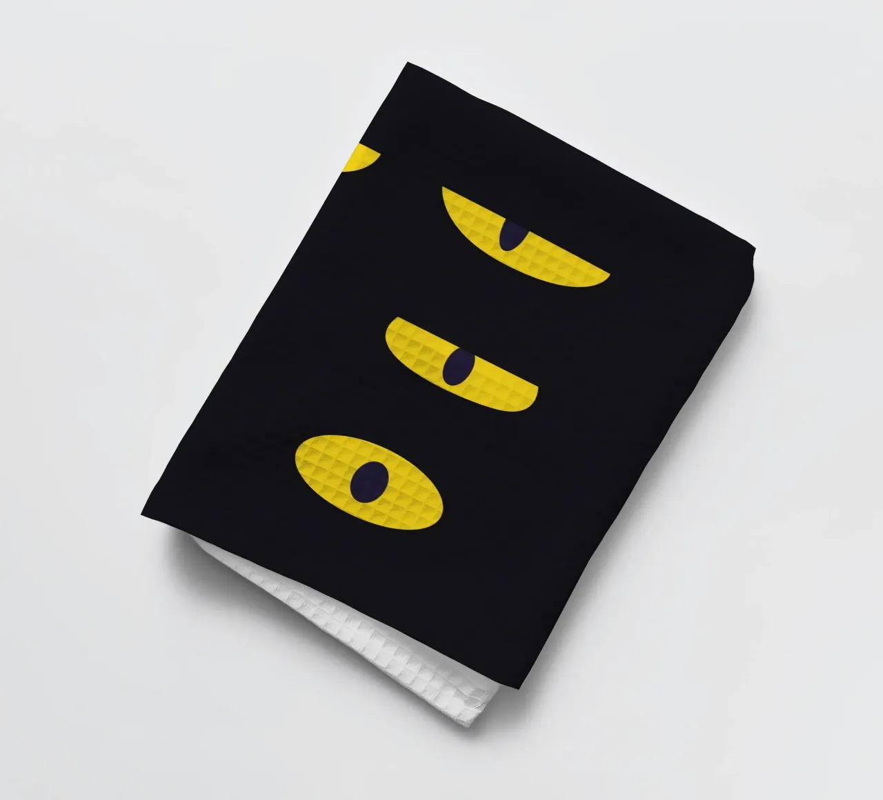 Lazy Cat Eye In The Dark tea towel by galihstudio