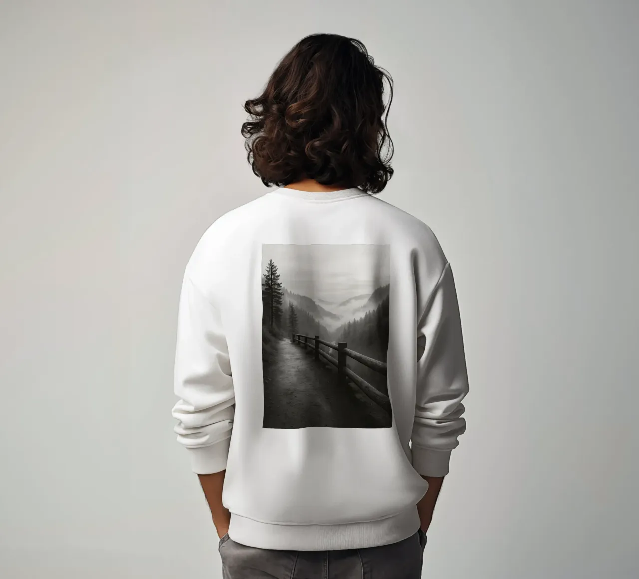 road on the edge of a cliff in the forest black and white ph sweatshirt by roosses