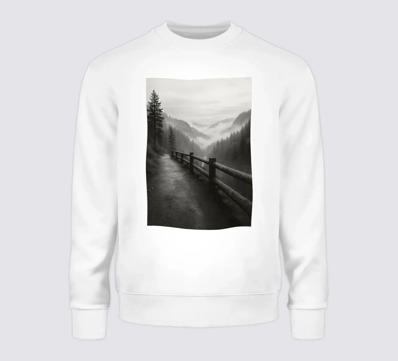 road on the edge of a cliff in the forest black and white ph sweatshirt by roosses