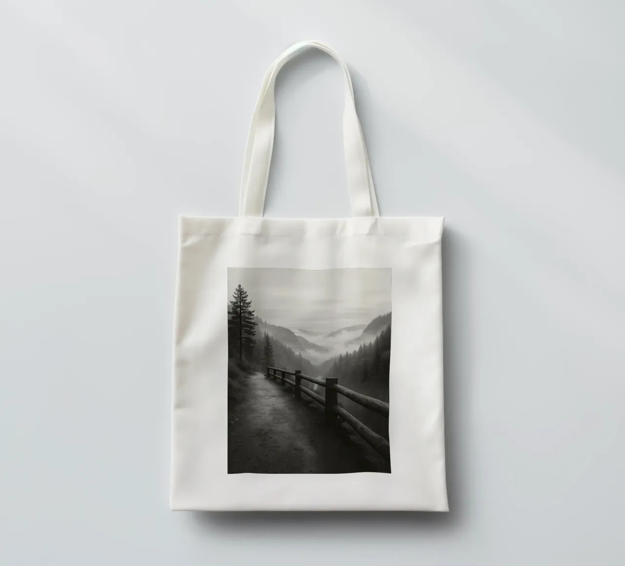 strada sull'orlo di una scogliera nella foresta ph in bianco e nero borsa in juta da roosses