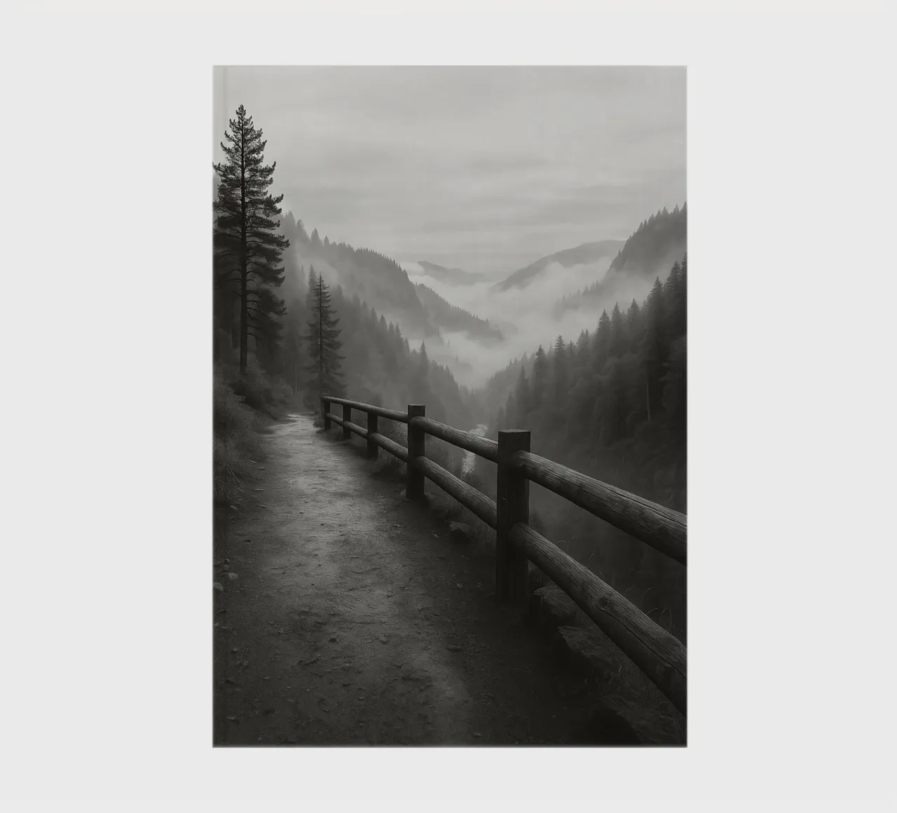 road on the edge of a cliff in the forest black and white ph notebook by roosses