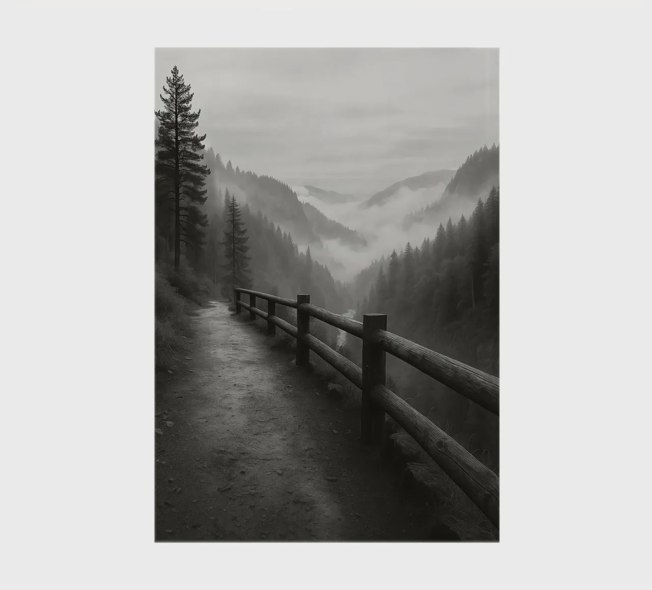road on the edge of a cliff in the forest black and white ph notebook by roosses