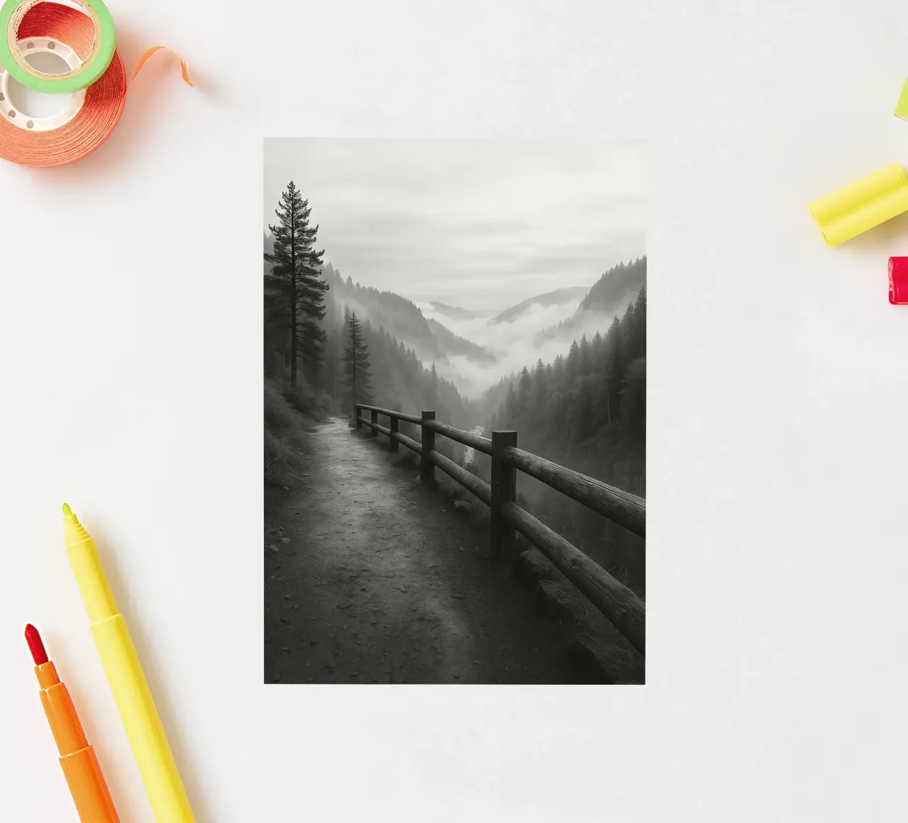 road on the edge of a cliff in the forest black and white ph sticker by roosses
