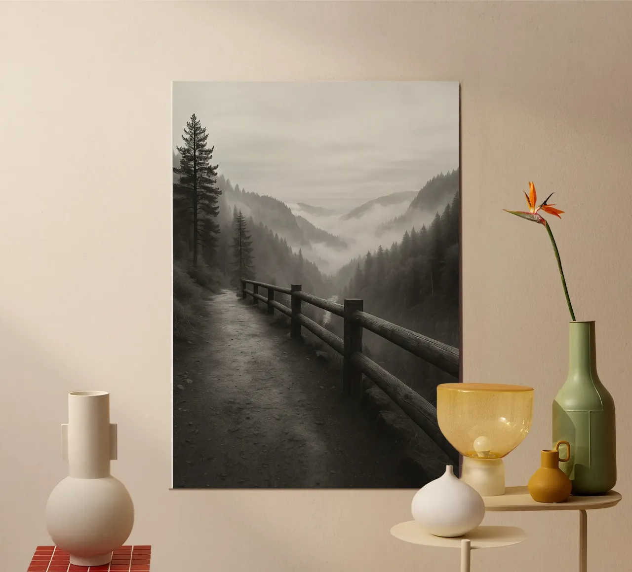 strada sull'orlo di una scogliera nella foresta ph in bianco e nero poster da roosses