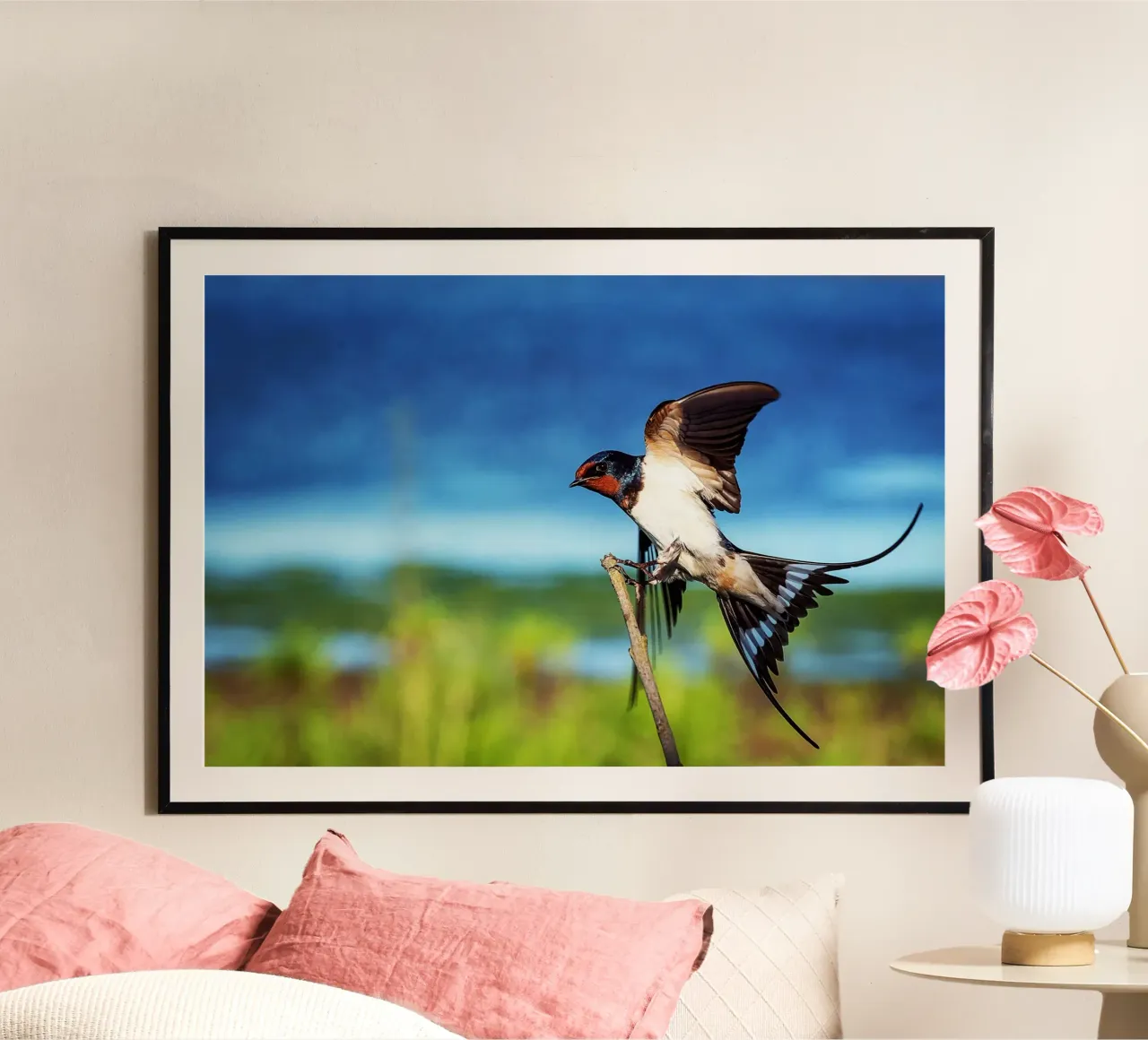Spring swallow brings time poster with aluminum frame by Nature's Palette