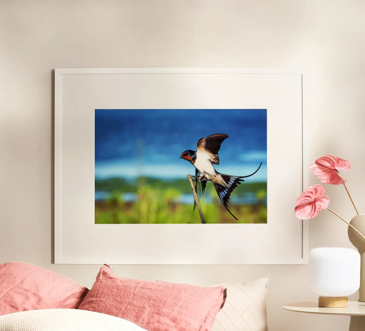 Spring swallow brings time poster with aluminum frame by Nature's Palette