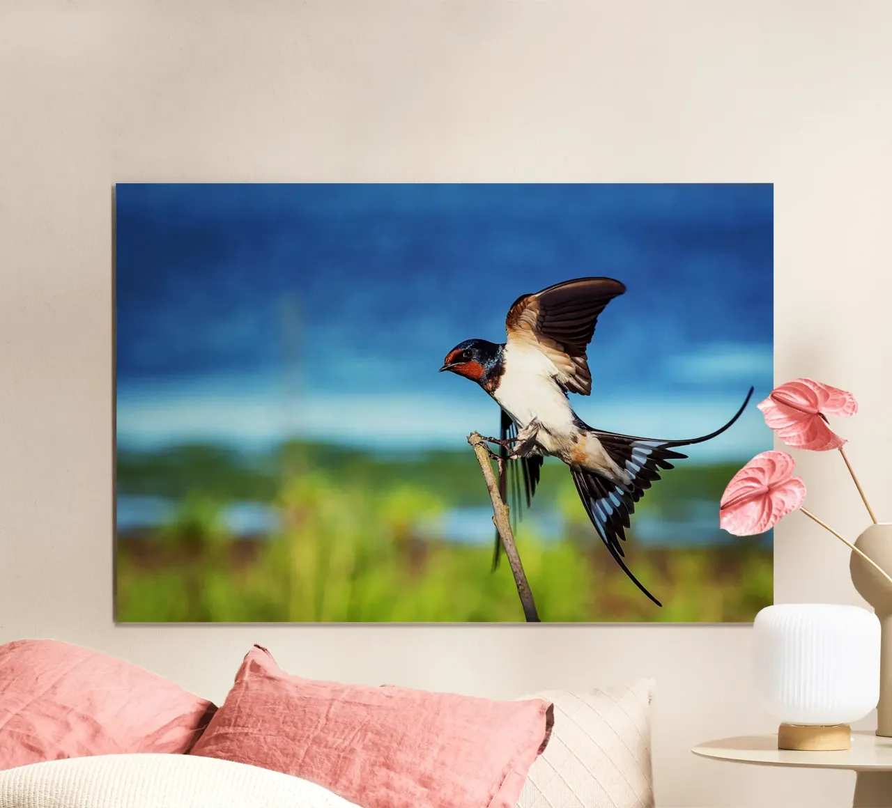 Spring swallow brings time poster with aluminum frame by Nature's Palette