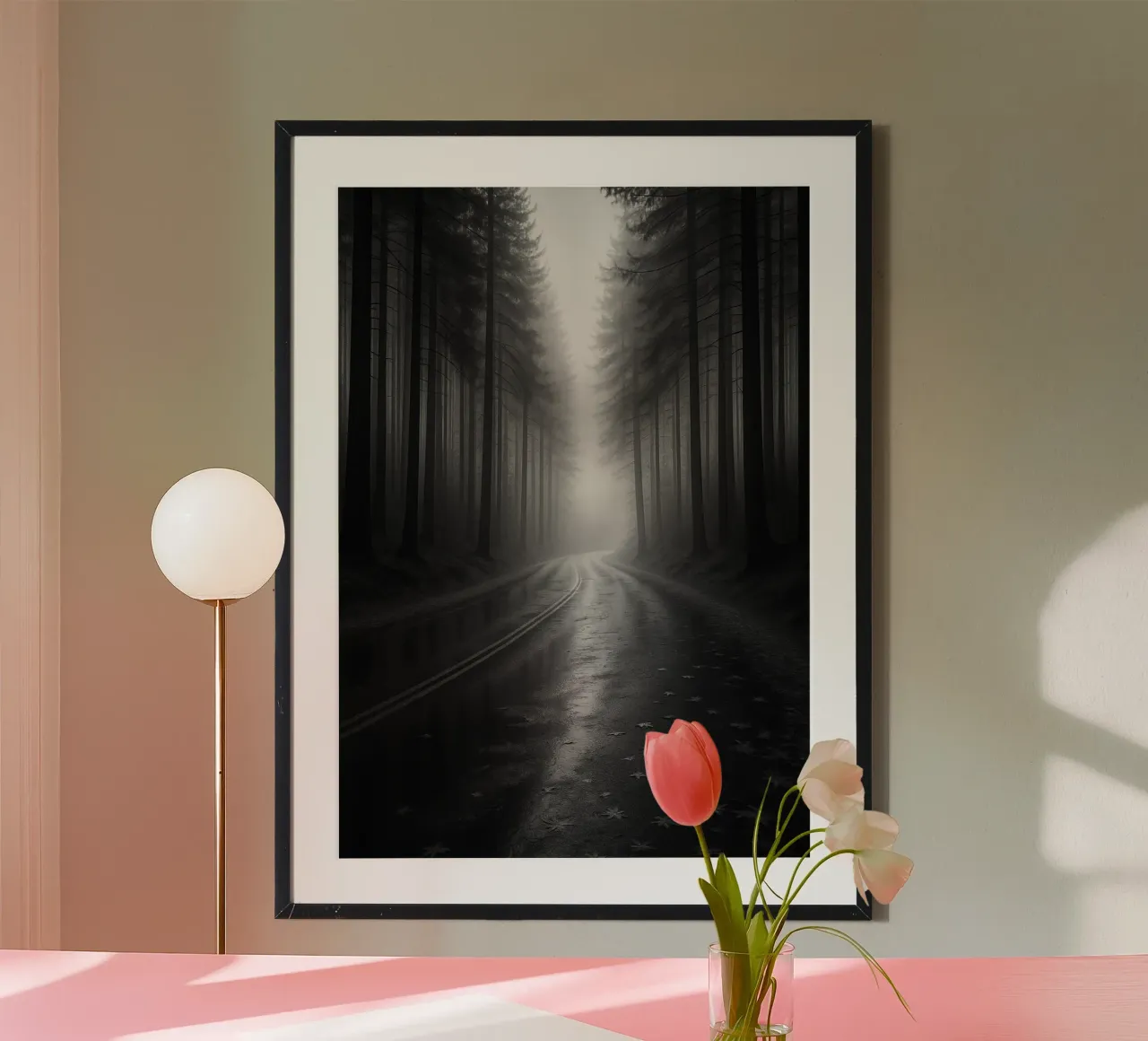 strada verso la foresta fotografia in bianco e nero poster da roosses