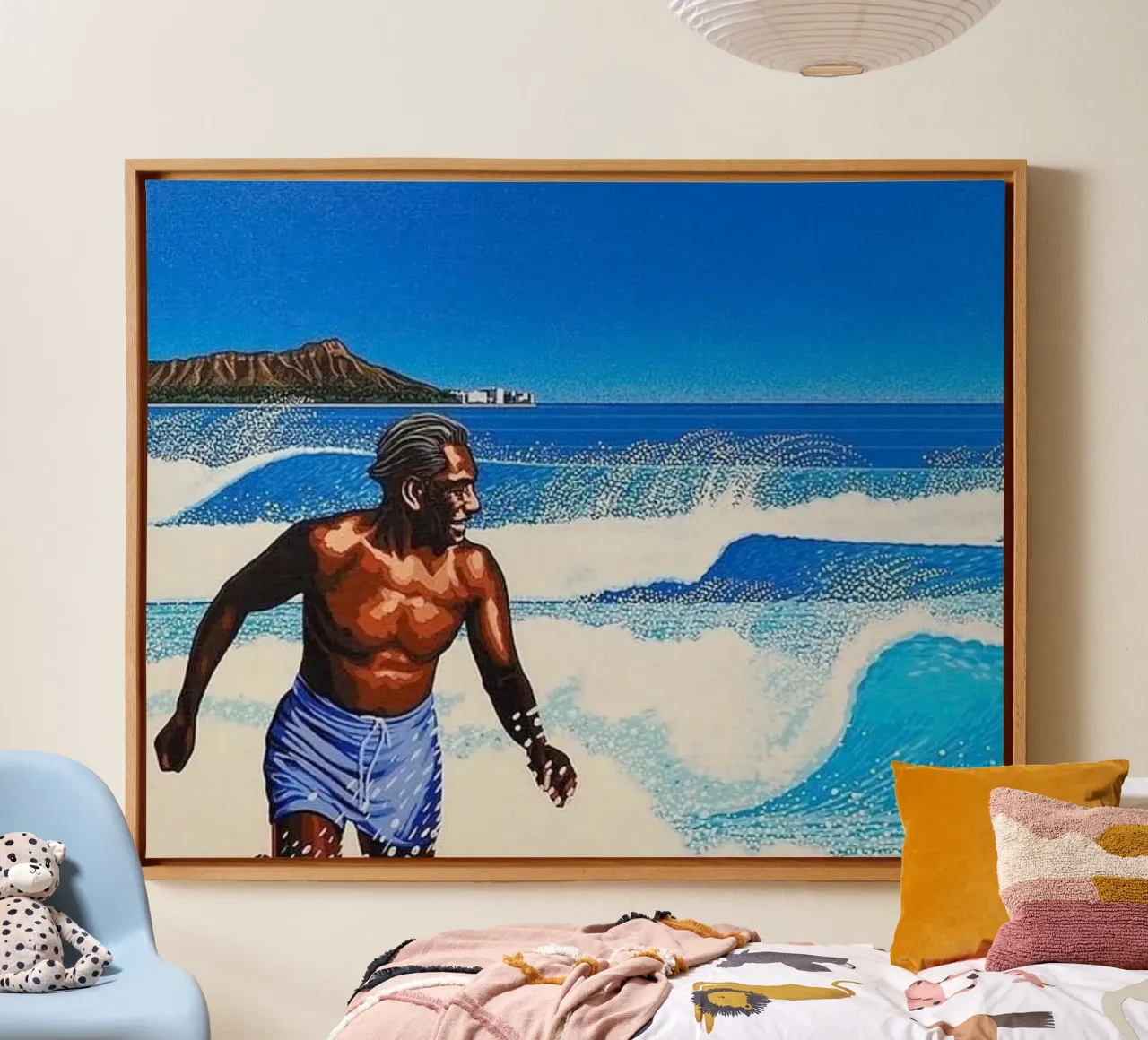 Beach Boy - Hiroshi Nagai Leinwand mit Schattenfugenrahmen von Art In The Sky