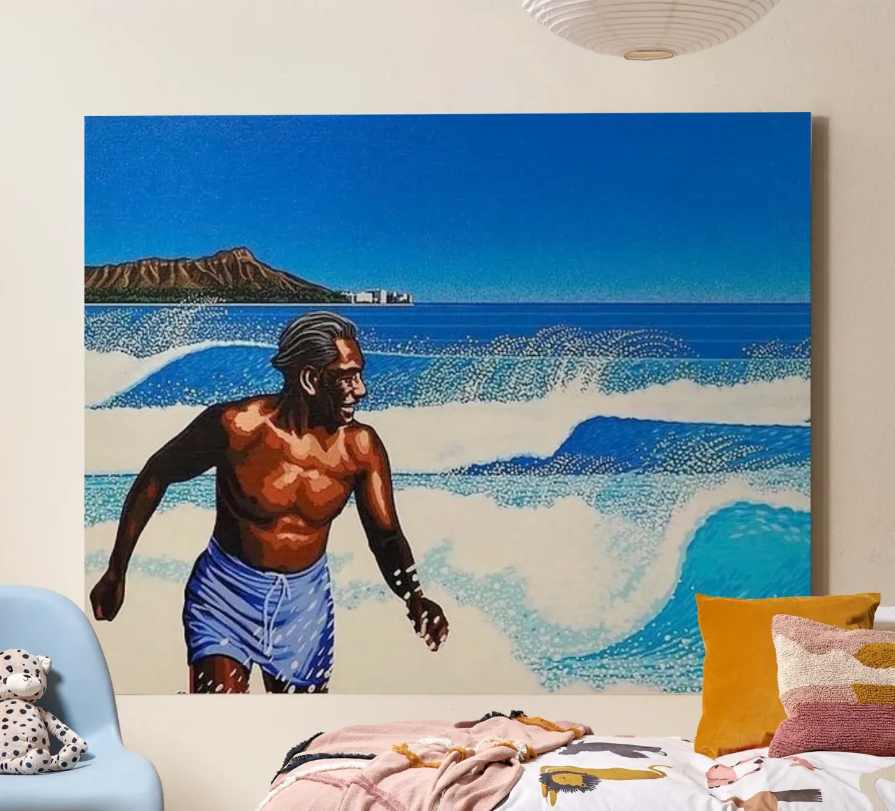 Beach Boy - Hiroshi Nagai Leinwand mit Schattenfugenrahmen von Art In The Sky