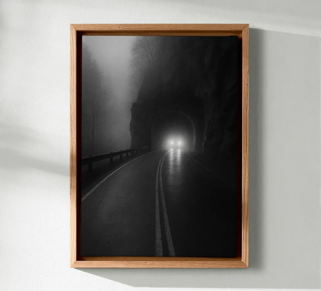 road tunnel black and white photography canvas with Floater frame by roosses