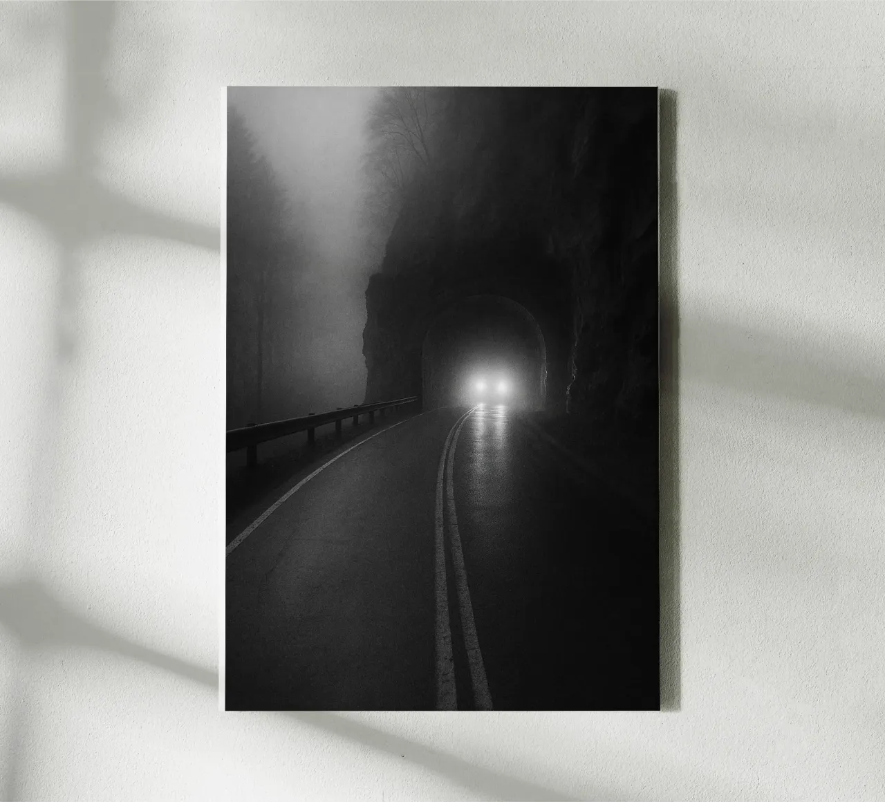 road tunnel black and white photography canvas with Floater frame by roosses
