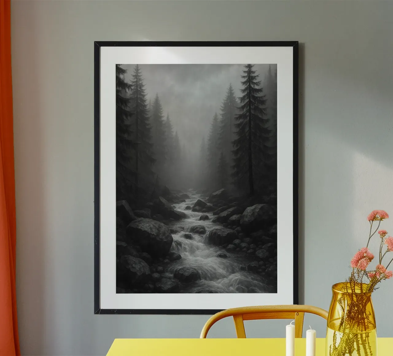rocce nel fiume fotografia in bianco e nero poster con telaio in plastica da roosses
