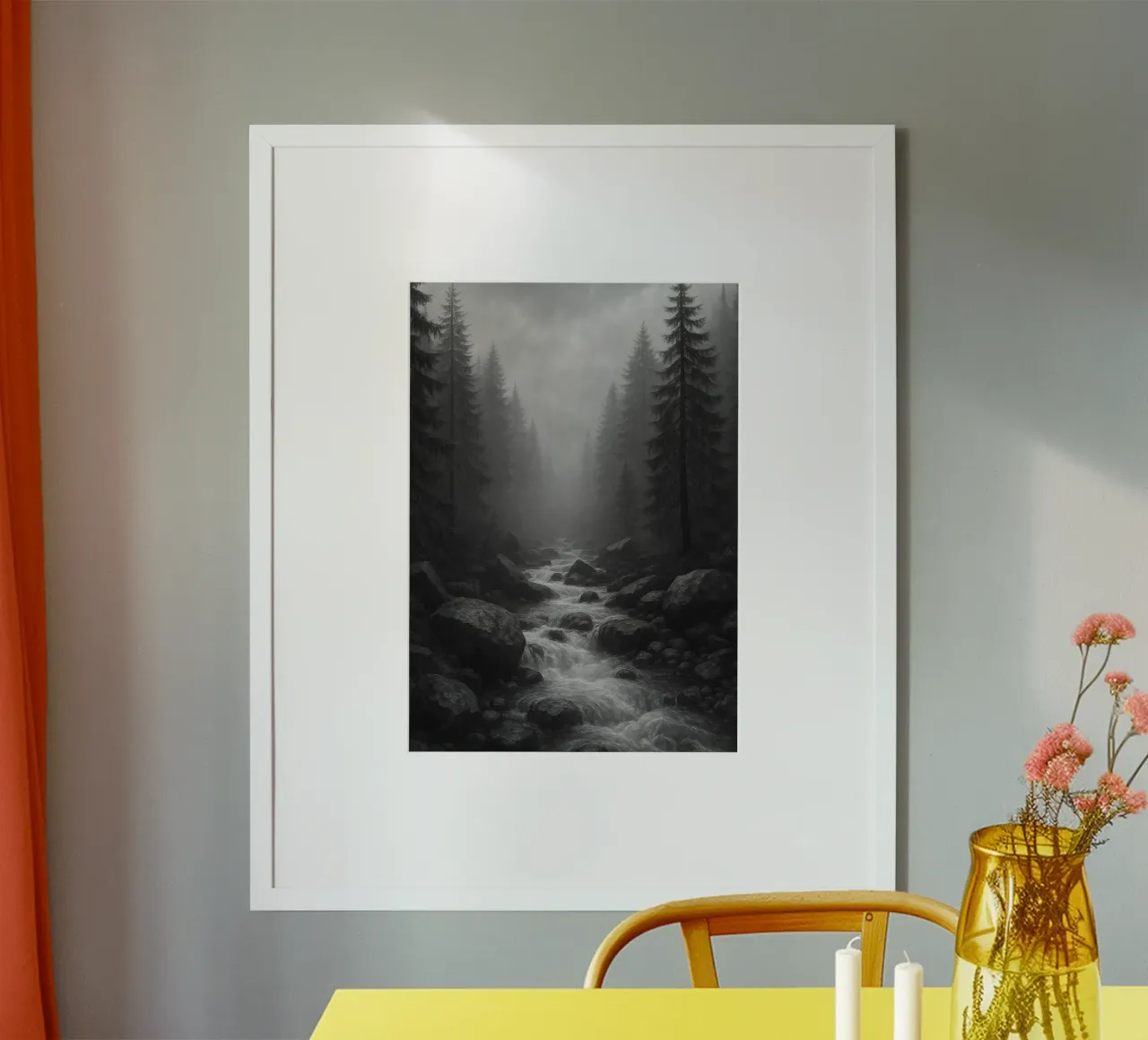 rocce nel fiume fotografia in bianco e nero poster con telaio in plastica da roosses