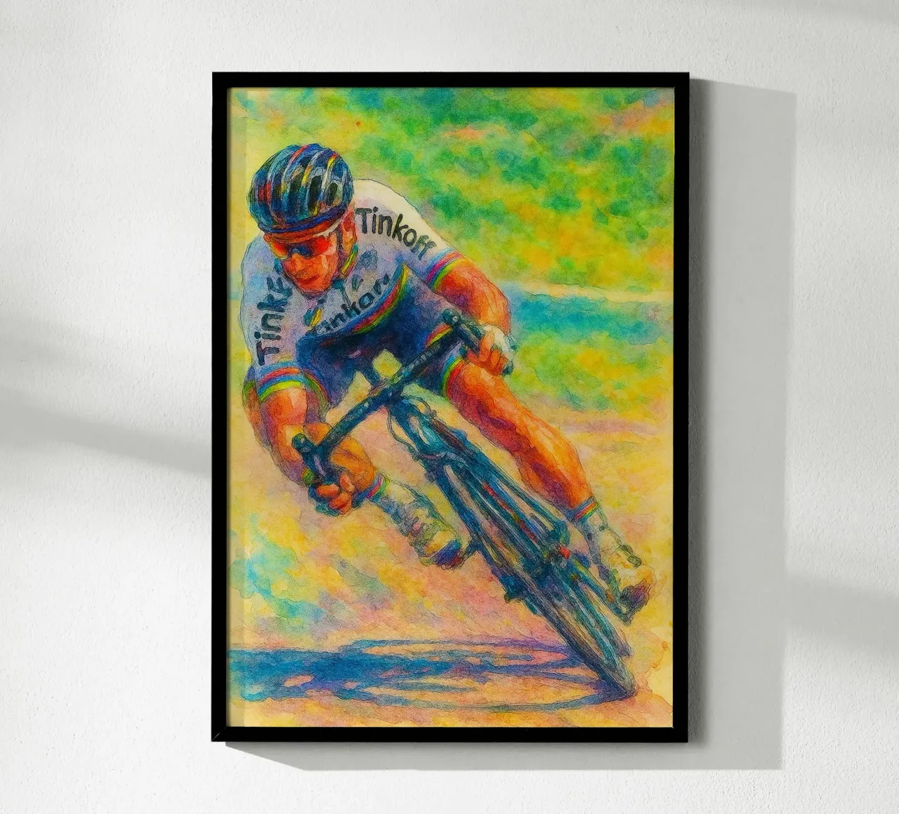 wielrennen sport tekenen schilderen poster met houten frame van toolips