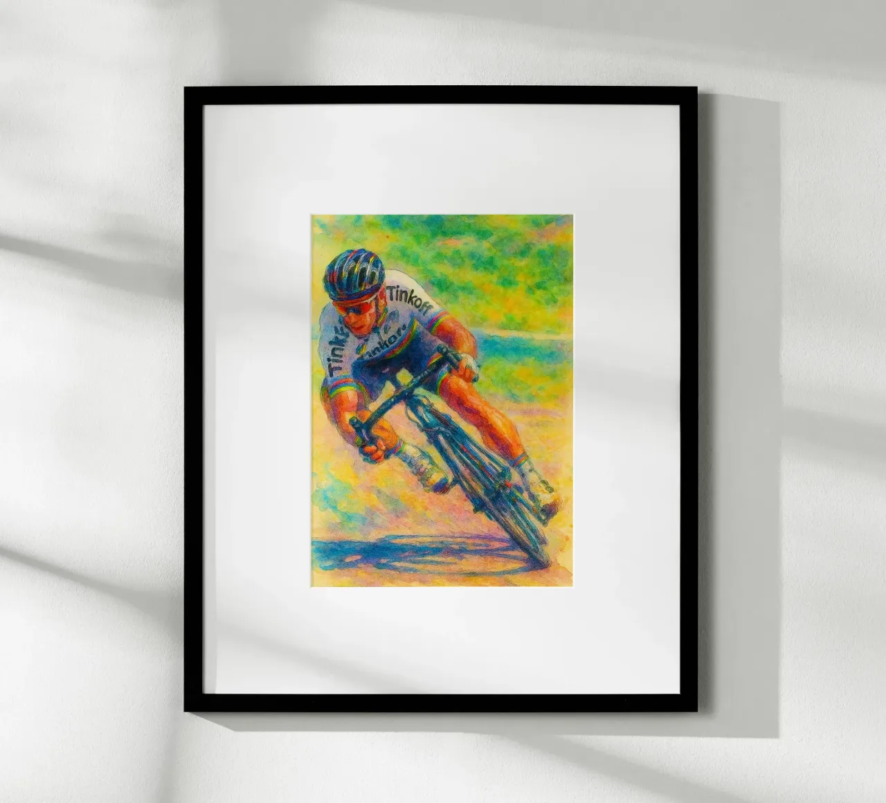 wielrennen sport tekenen schilderen poster met houten frame van toolips