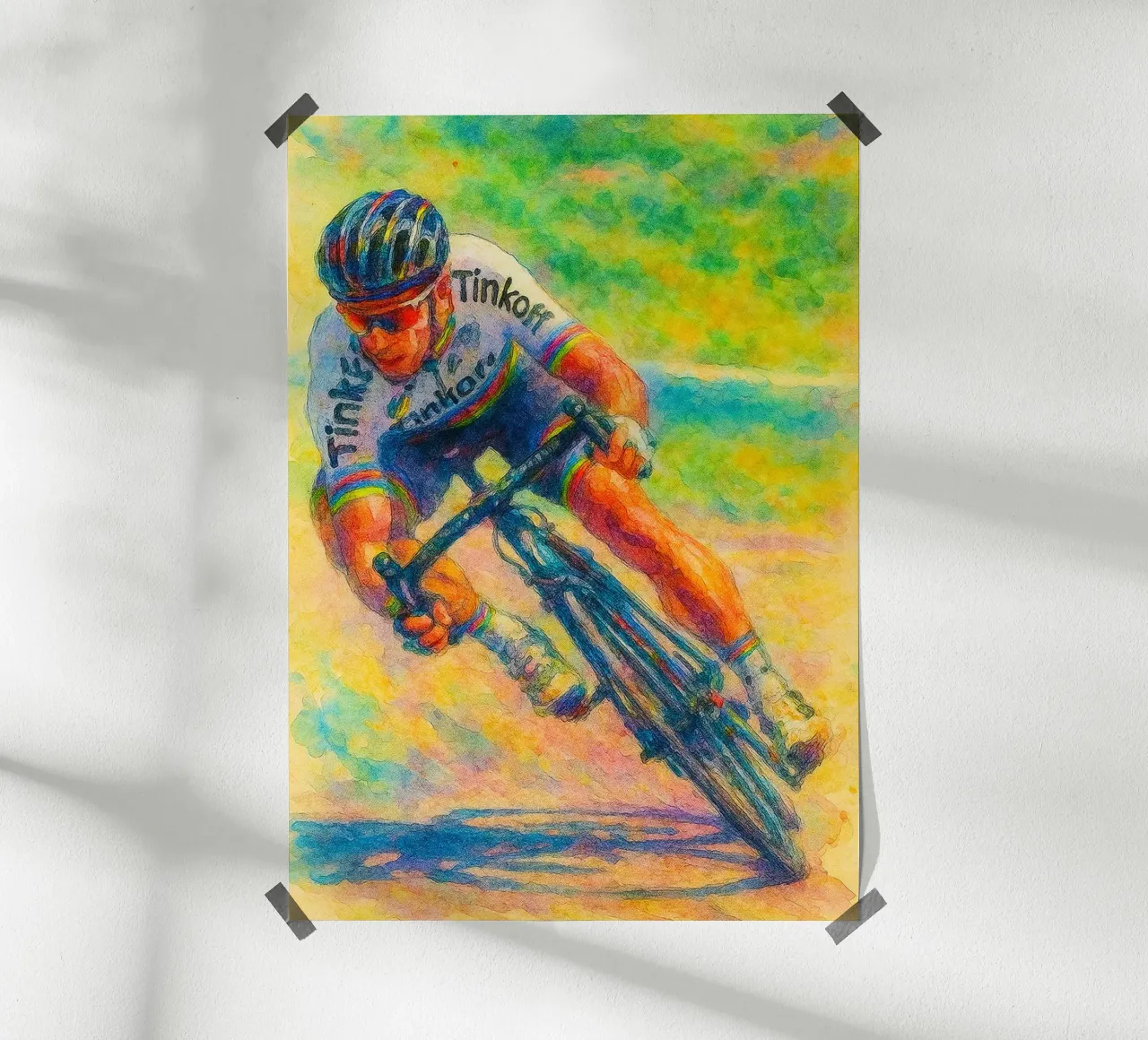 wielrennen sport tekenen schilderen poster met houten frame van toolips