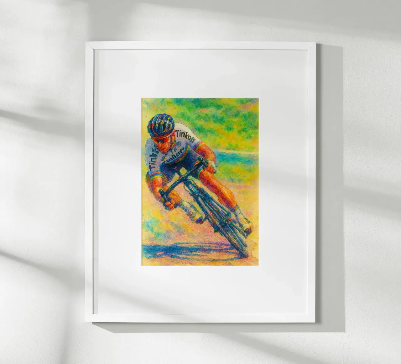 wielrennen sport tekenen schilderen poster met houten frame van toolips