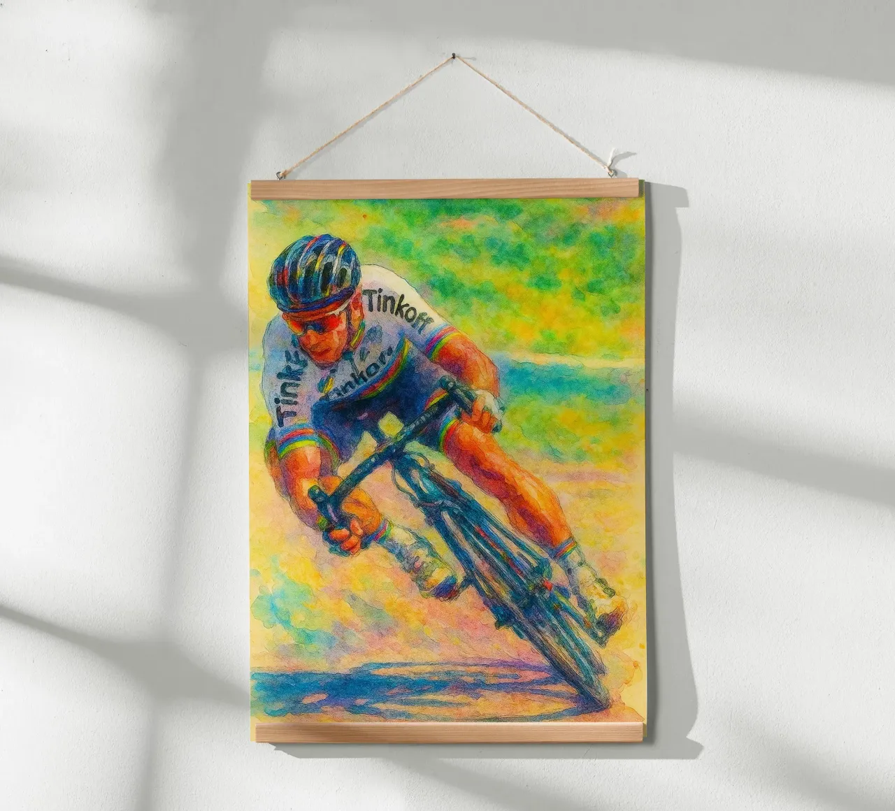 wielrennen sport tekenen schilderen poster met houten frame van toolips