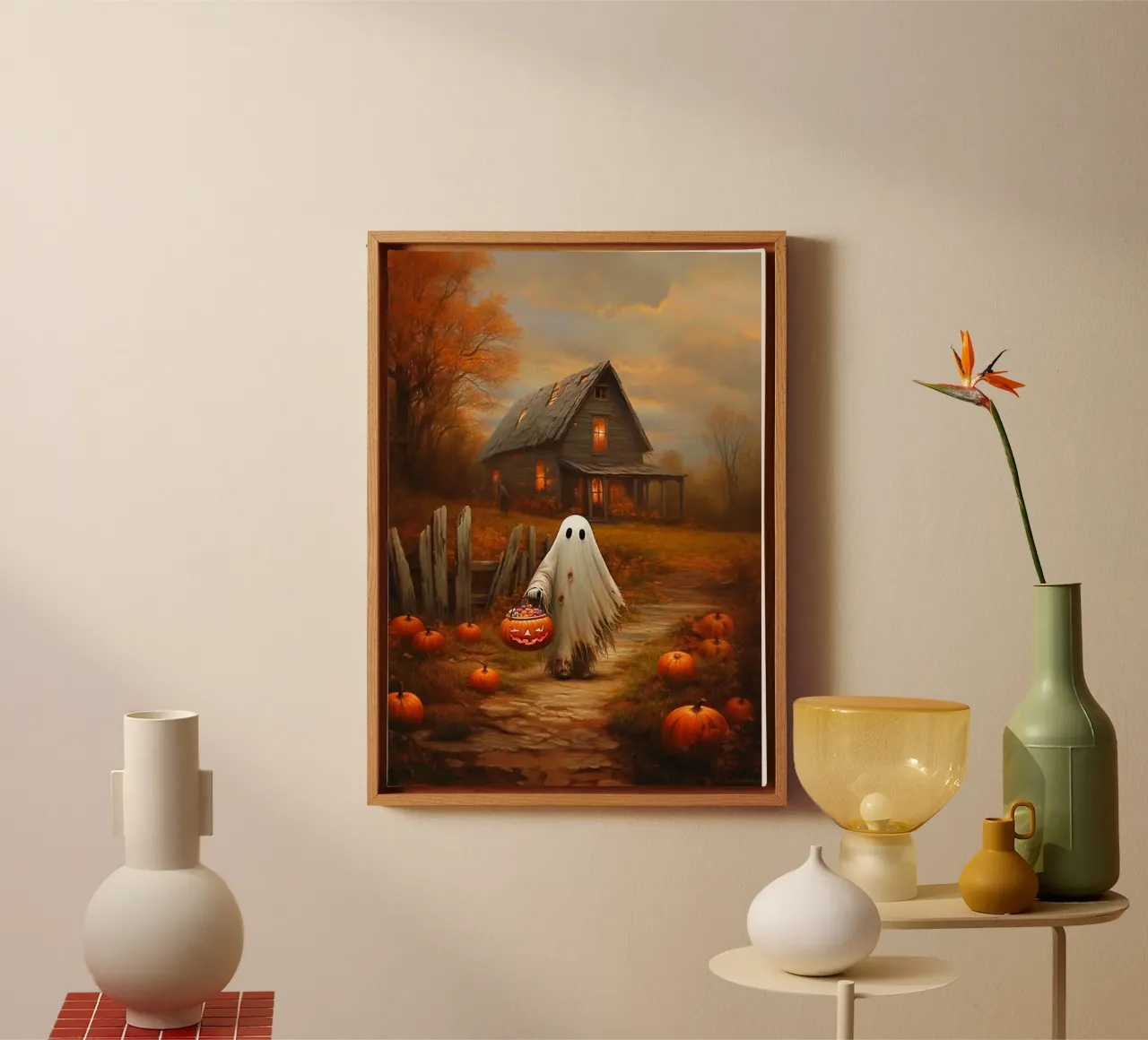 Halloween Gespenst Süßes oder Saures Leinwand mit Schattenfugenrahmen von Fleur de Lys