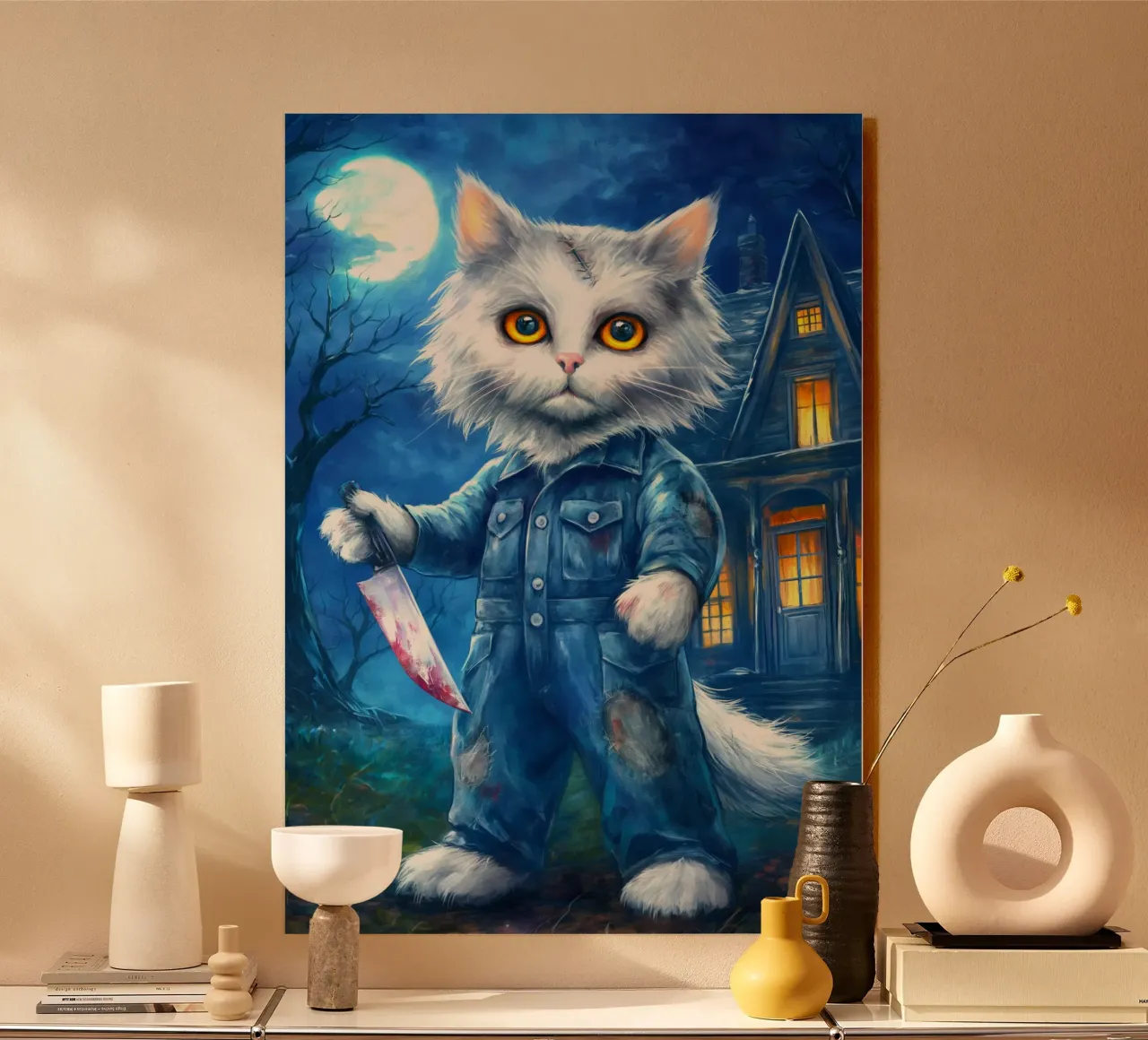 Gatto di Halloween Michael Myers con coltello alluminio dibond da Fleur de Lys