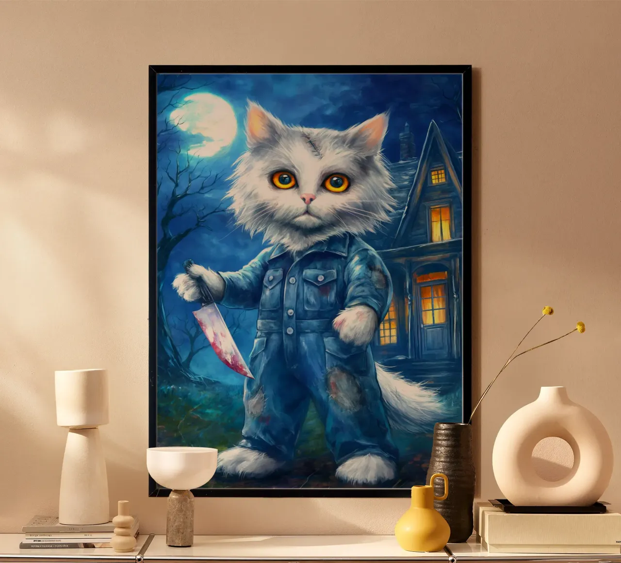 Gatto di Halloween Michael Myers con coltello carta hahnemühle da Fleur de Lys