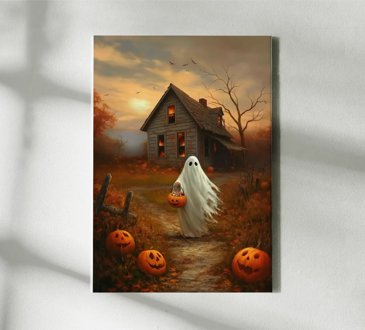 Halloween Gespenst Süßes oder Saures Leinwand mit Schattenfugenrahmen von Stellar Creative