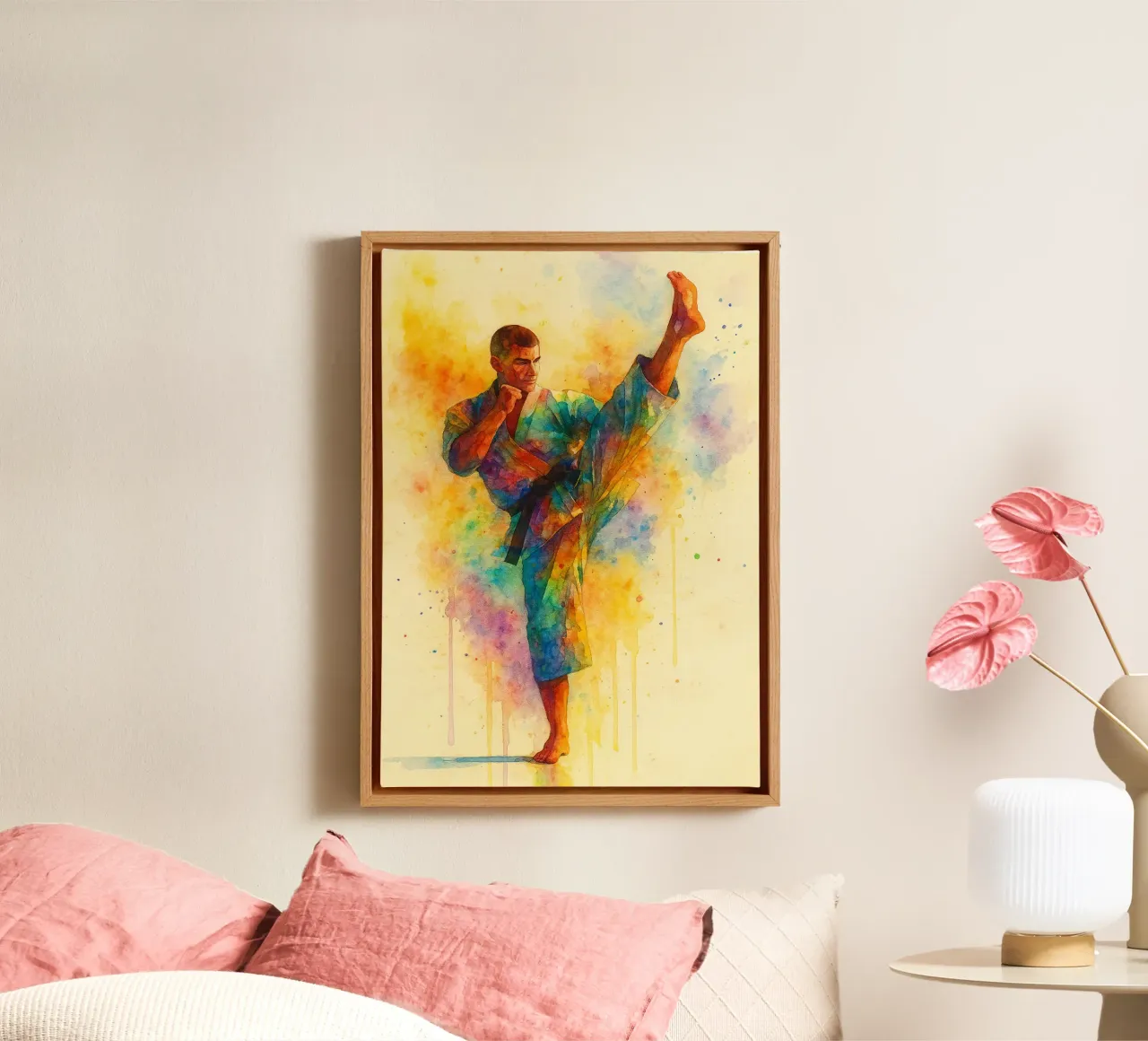 karate deporte dibujo painitng lienzo con Marco flotante de toolips
