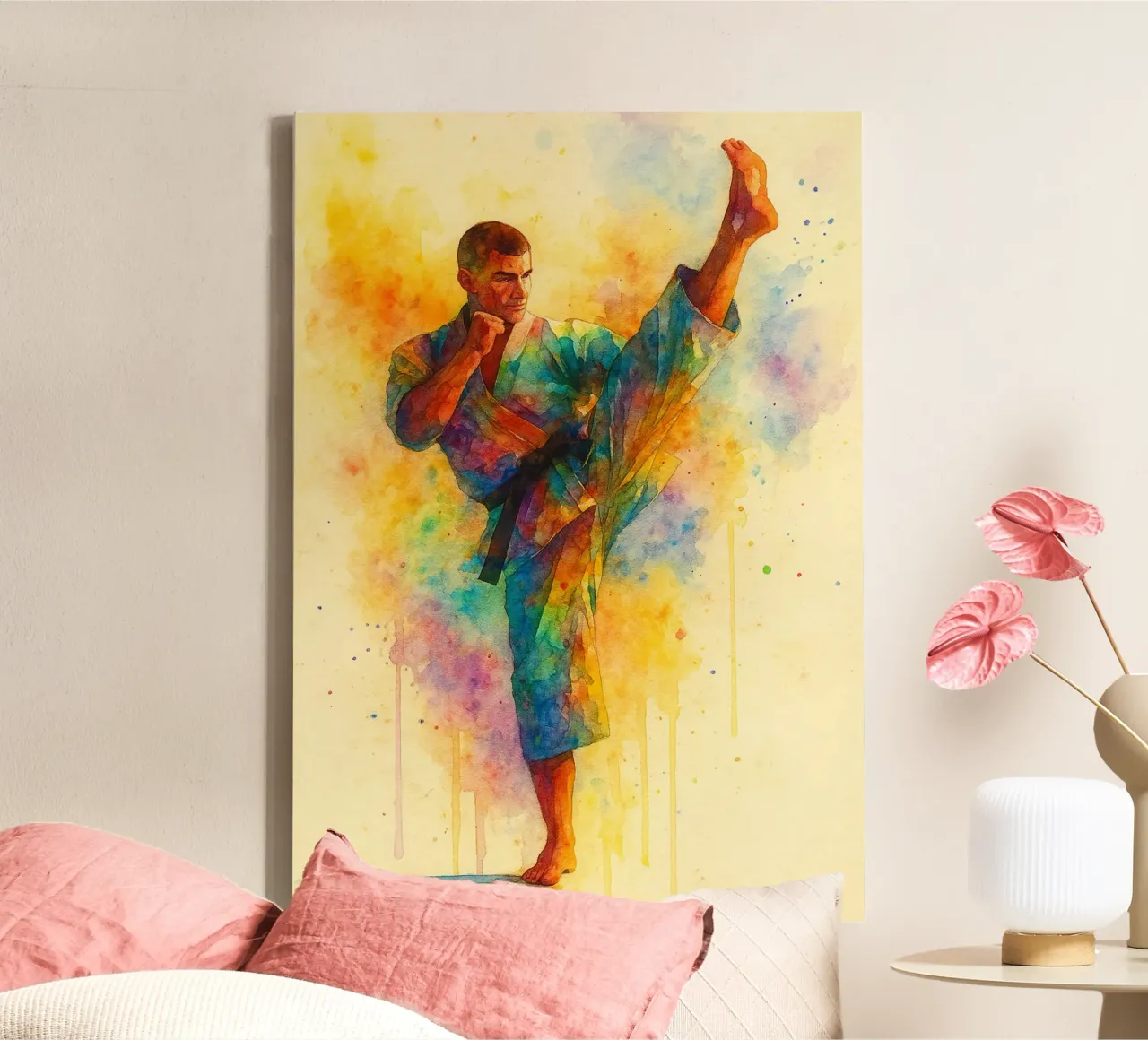karate deporte dibujo painitng lienzo con Marco flotante de toolips