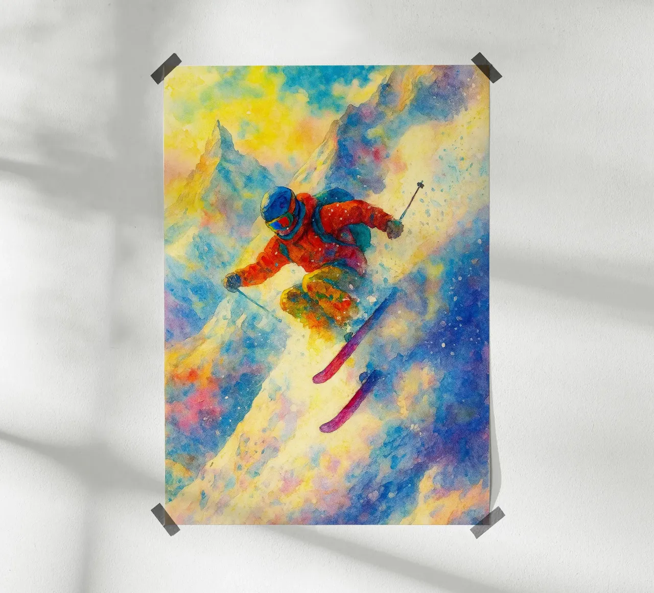 skisport zeichnung painitng Poster mit Holzrahmen von toolips