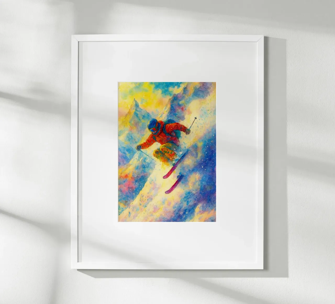 skisport zeichnung painitng Poster mit Holzrahmen von toolips