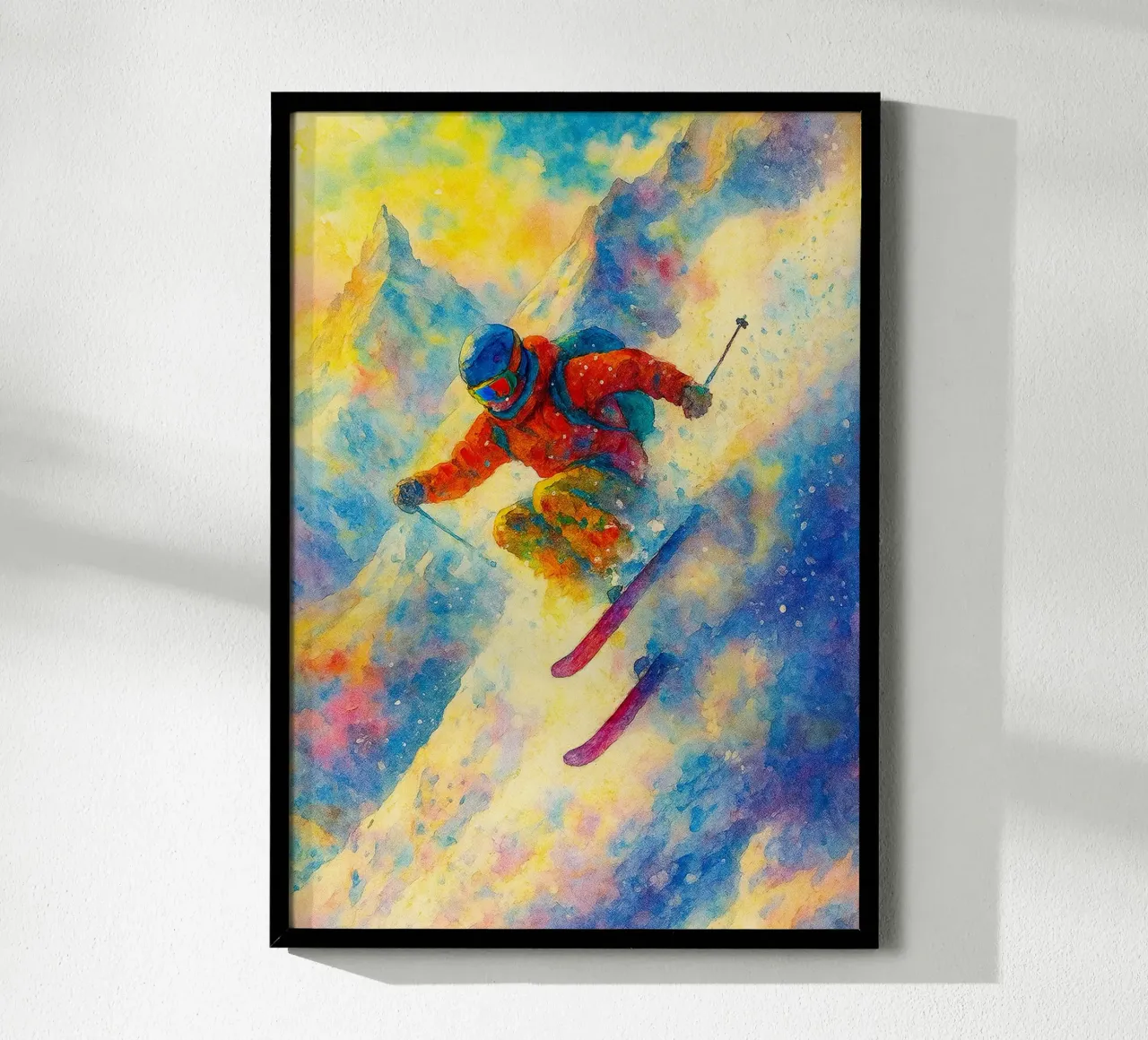 skisport zeichnung painitng Poster mit Holzrahmen von toolips