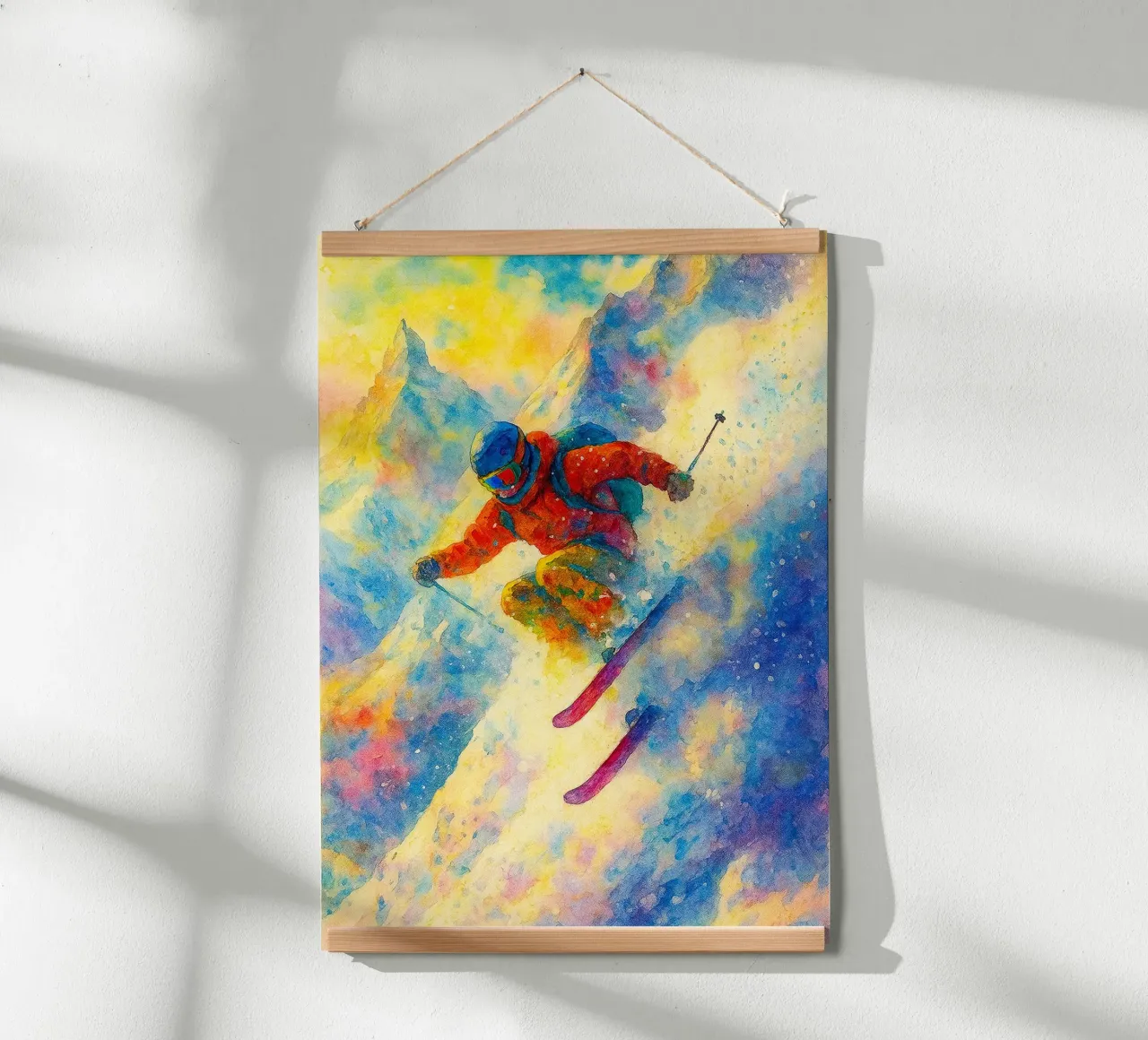 skisport zeichnung painitng Poster mit Holzrahmen von toolips