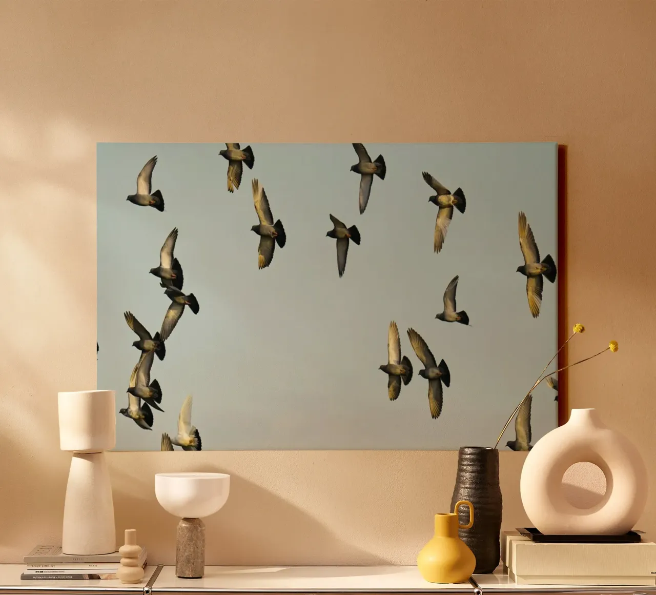 Vogelschwarm Fliegen Leinwand mit Schattenfugenrahmen von Benjamin Pelletier