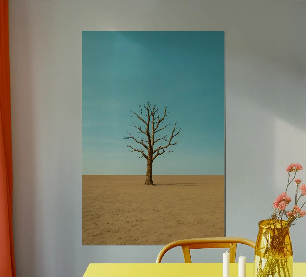 Albero solitario in un paesaggio desertico poster con telaio in alluminio da Benjamin Pelletier