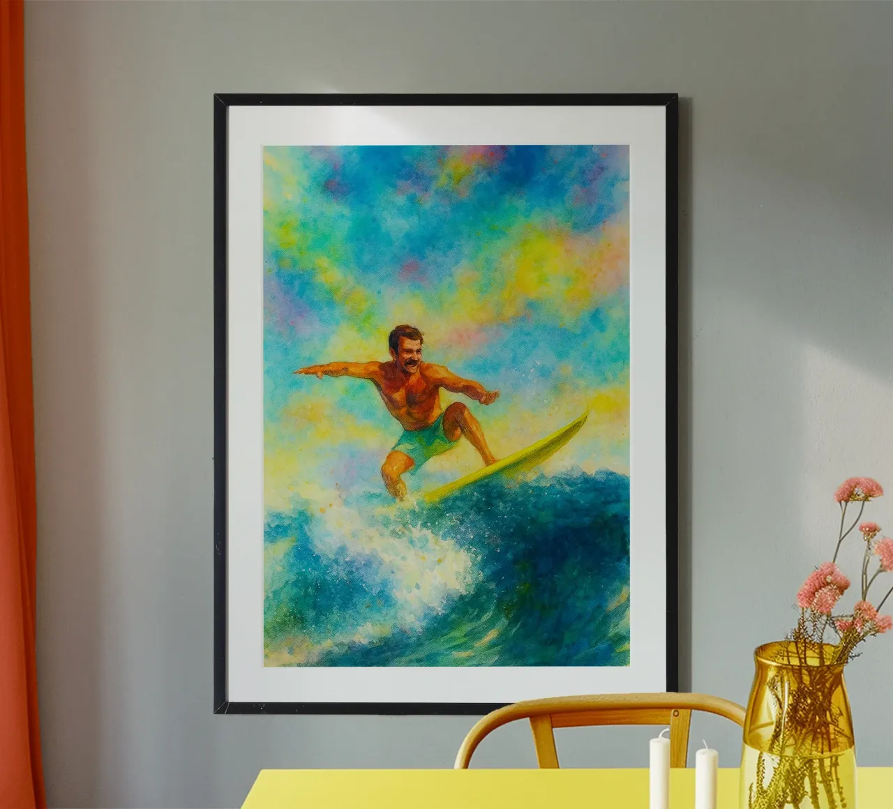 surf deporte dibujo painitng poster con marco de aluminio de toolips