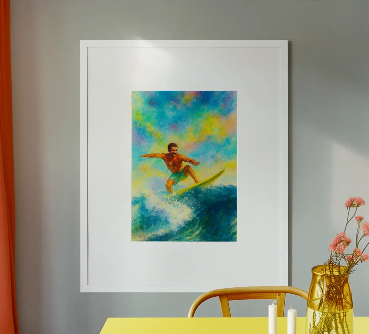 surf deporte dibujo painitng poster con marco de aluminio de toolips