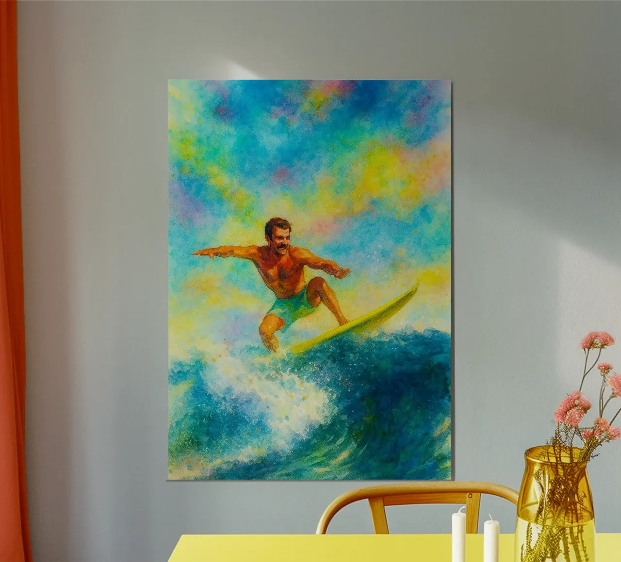 surf deporte dibujo painitng poster con marco de aluminio de toolips