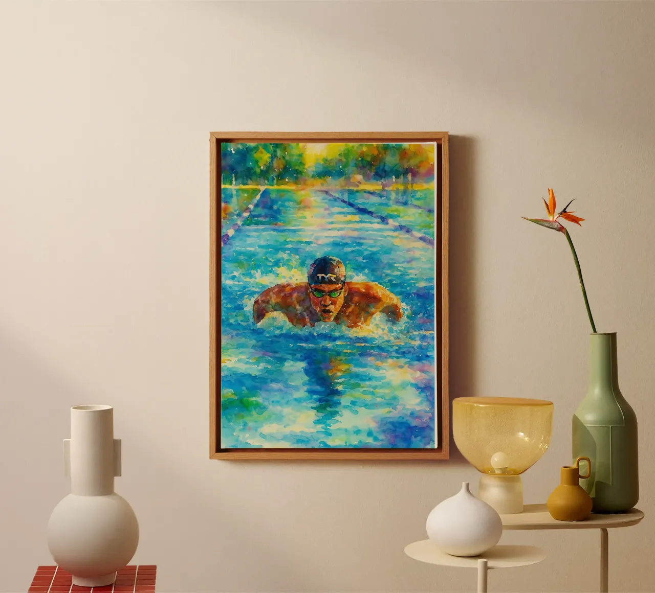 natación deporte dibujo painitng lienzo con Marco flotante de toolips