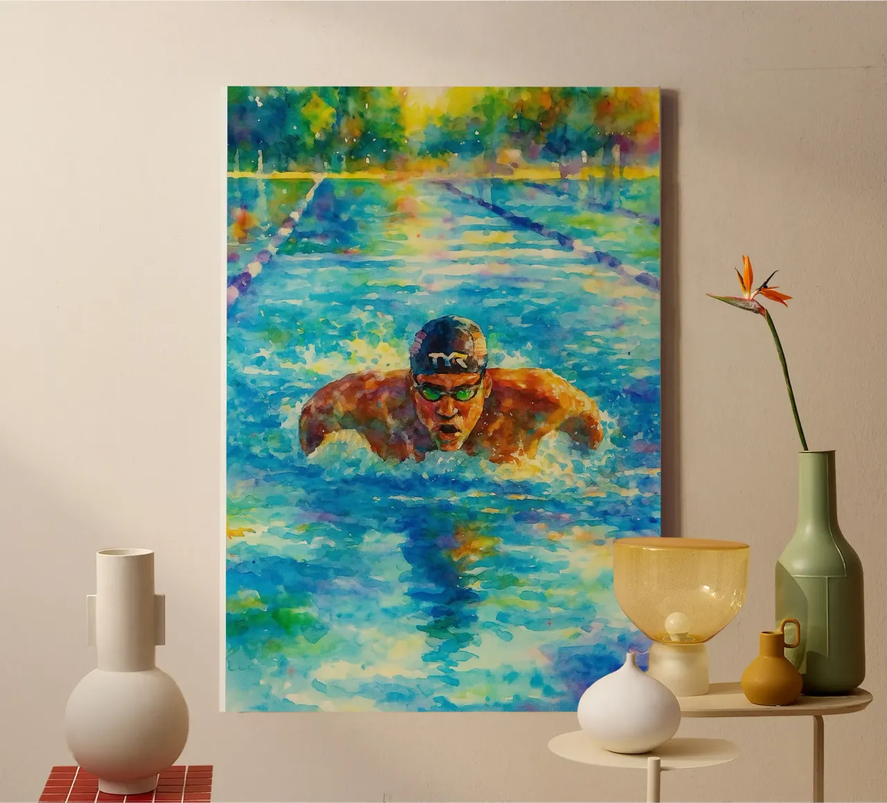 natación deporte dibujo painitng lienzo con Marco flotante de toolips