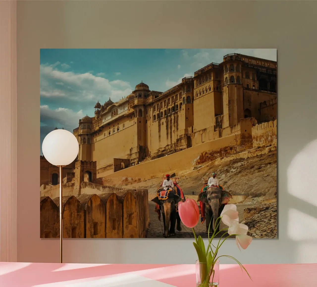 Facciata del Forte di Amber ad Amer, Rajasthan, India poster con telaio in plastica da Lisa Lee
