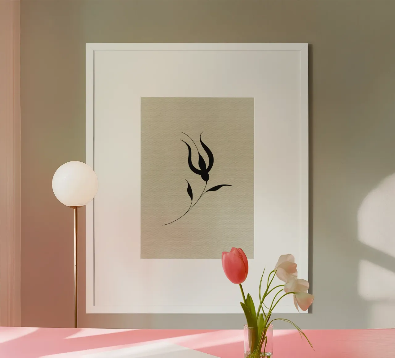 Inked Paper Tulip poster con telaio in alluminio da Filiz Sieben