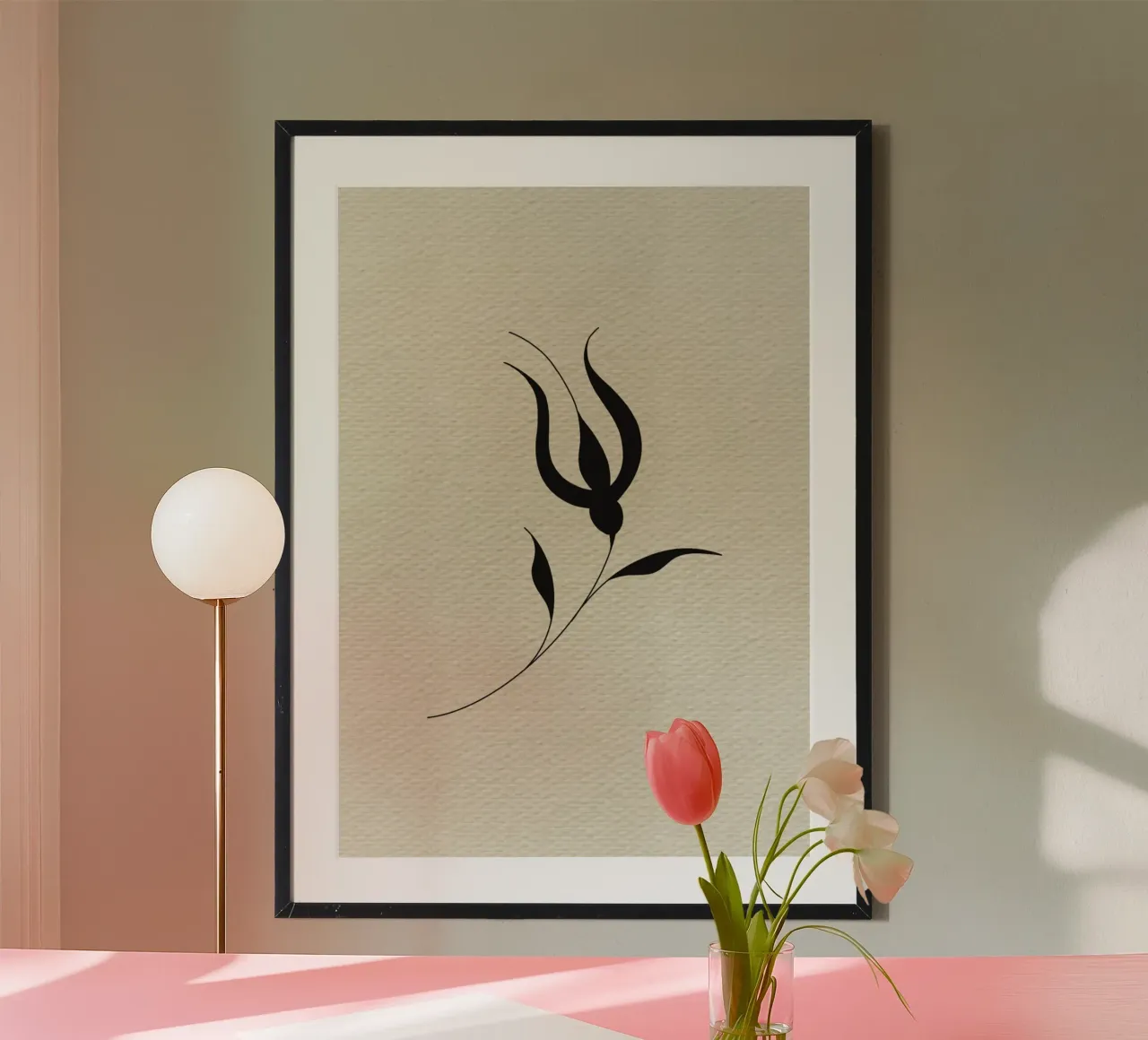 Inked Paper Tulip poster con telaio in alluminio da Filiz Sieben